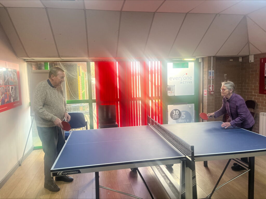 Respite clients Martin and Mary play table tennis at the Mid Suffolk Leisure Centre while attending the free care session